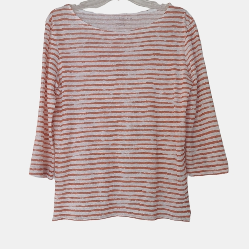 Majestic Filatures coral striped linen top M